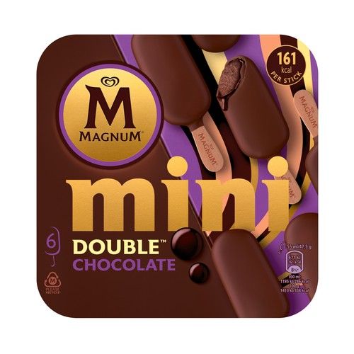 MAGNUM Mini bombón helado de chocolate con salsa de chocolate, cubierto de chocolate 6 x 55 ml.