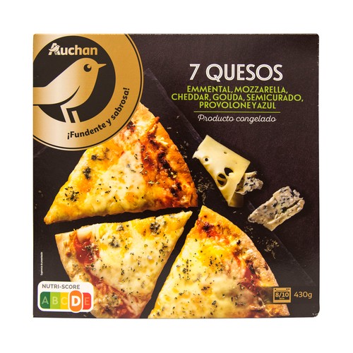 ALCAMPO GOURMET Pizza congelada a los 7 quesos (Emmental, Mozzarella, Cheddar, Gouda, semicurado, Provolone y azul) 430 g.
