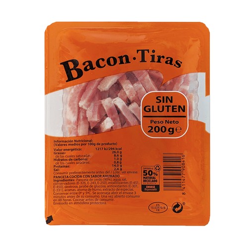 MONELLS Tiras de bacon con sabor ahumado 200 g.