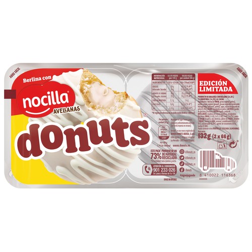 DONUTS Berlinas de nocilla blanca 2 uds. 132 g.
