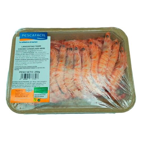 PESCAFACIL Langostino tigre 40 / 50 cocido y congelado 250 g.