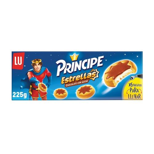 PRÍNCIPE Estrellas Galletas rellenas de crema de leche y cubiertas de chocolate con leche 225g.