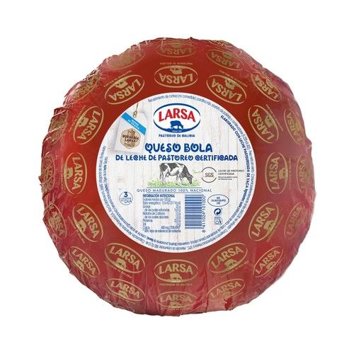LARSA Queso bola madurado elaborado con leche de pastoreo certificada, pieza.