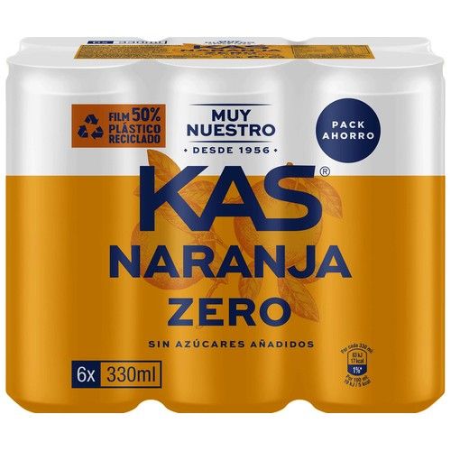 Refresco de naranja ZERO azúcares KAS pack 6x33 cl.