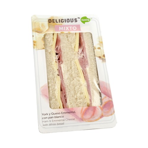 ÑAMING Sandwich de pan blanco con fiambre de magro de cerdo y queso Emmental ÑAMING Delicious 200 g.