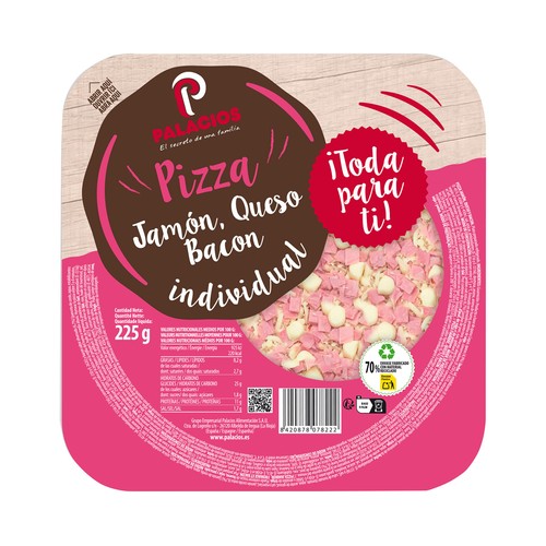 PALACIOS Mini pizza de jamón, queso y bacon, ideal para microondas PALACIOS 225 g.