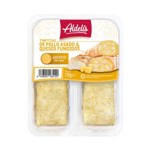 ALDELÍS Tortillas rellenas de pollo asado y quesos fundidos 2 x 135 g.