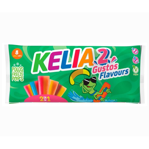 KELIA Bebidas refrescantes aromatizadas (golosinas para congelar con zumo de fruta) 8 uds. de 45 ml.