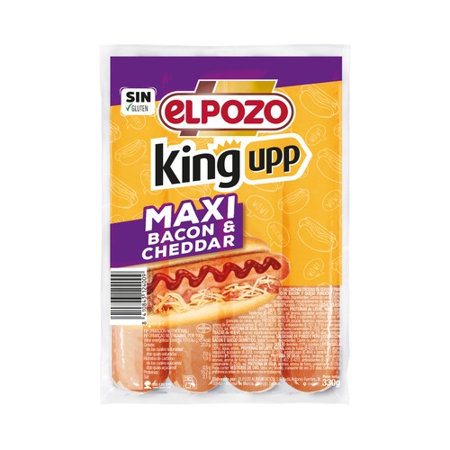 EL POZO Maxi king upp Salchichas cocidas de cerdo y pavo con bacon y queso cheddar fundido 330 g.