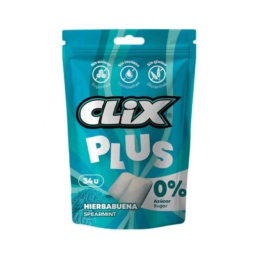 Chicles sabor hierbabuena Clix Plus sin gluten, sin lactosa y sin azúcar 45 g.
