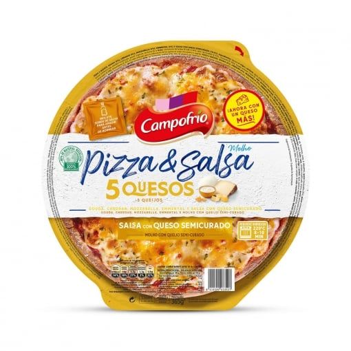 Pizza 5 quesos con salsa queso semicurado Pizza & Salsa Campofrío 365 g.