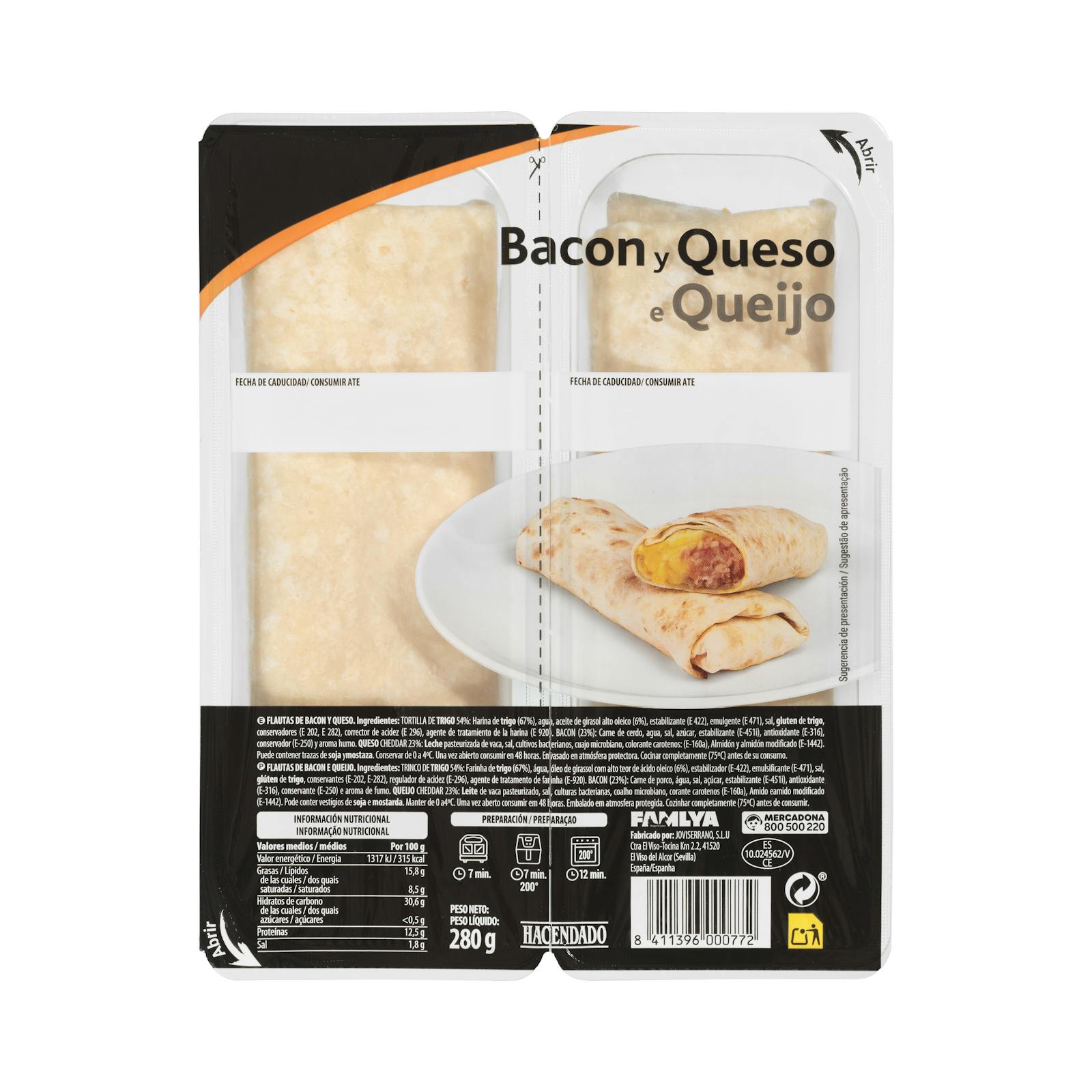 Flautas de bacón y queso