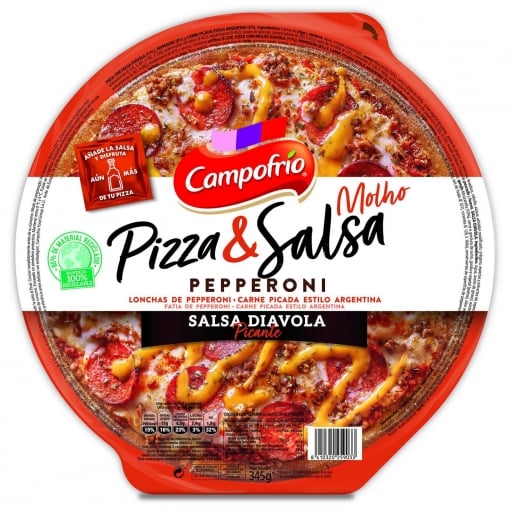 Pizza pepperoni con salsa diávolo picante Pizza & Salsa Campofrío 345 g.