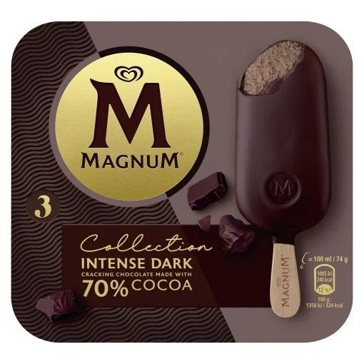 Bombón helado Intense Dark 70% cacao Collection Magnum sin gluten 3 ud.