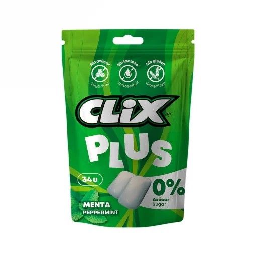 Chicles sabor menta Clix Plus sin gluten, sin lactosa y sin azúcar 45 g.