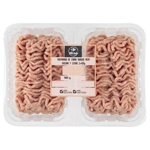 Preparado de carne burguer meat de vacuno y cerdo Carrefour El Mercado 2x450 g