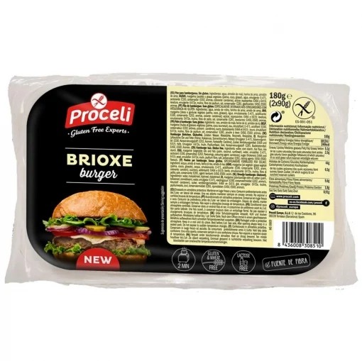 Pan de hamburguesa Brioxe Proceli sin gluten y sin lactosa pack 2 unidades de 90 g.