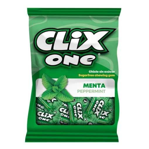 Chicle sabor a menta Clix One sin gluten y sin azúcar 50 g.