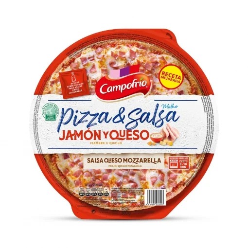 Pizza de jamón y queso con salsa mozzarella Pizza & Salsa Campofrío 360 g.