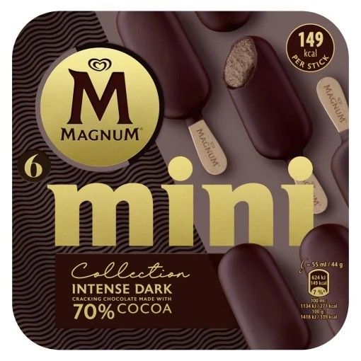 Mini bombón helado Intense Dark 70% cacao Collection Magnum sin gluten 6 ud.