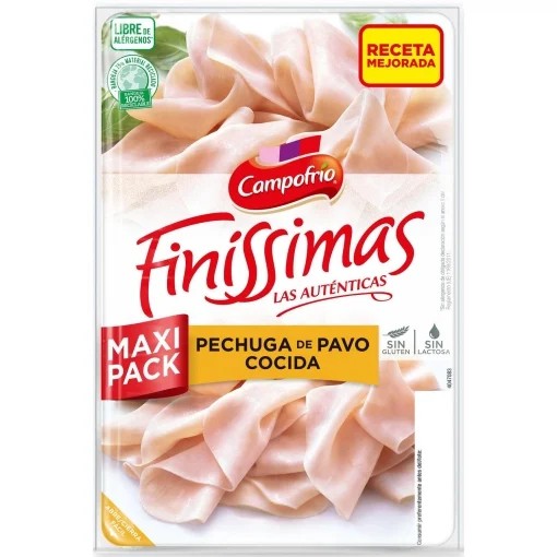 Pechuga de pavo cocida en lonchas Campofrío Finíssimas sin gluten y sin lactosa 165 g
