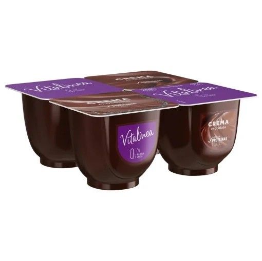 Crema de chocolate Danone Vitalinea sin gluten pack de 4 unidades de 125 g.