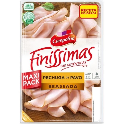 Pechuga de pavo braseado en lonchas Campofrío Finíssimas sin gluten y sin lactosa 165 g