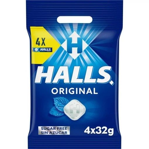 Caramelos sabor eucalipto mentolado sin azúcar Halls 4 paquetes de 32 g.