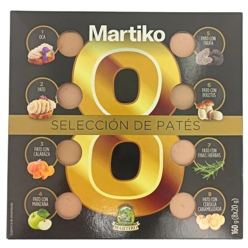 Surtido de patés de pato Martiko sin gluten pack de 8 unidades de 20 g.