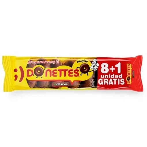 Pastel con cobertura al cacao clásicos Donettes 8 ud.