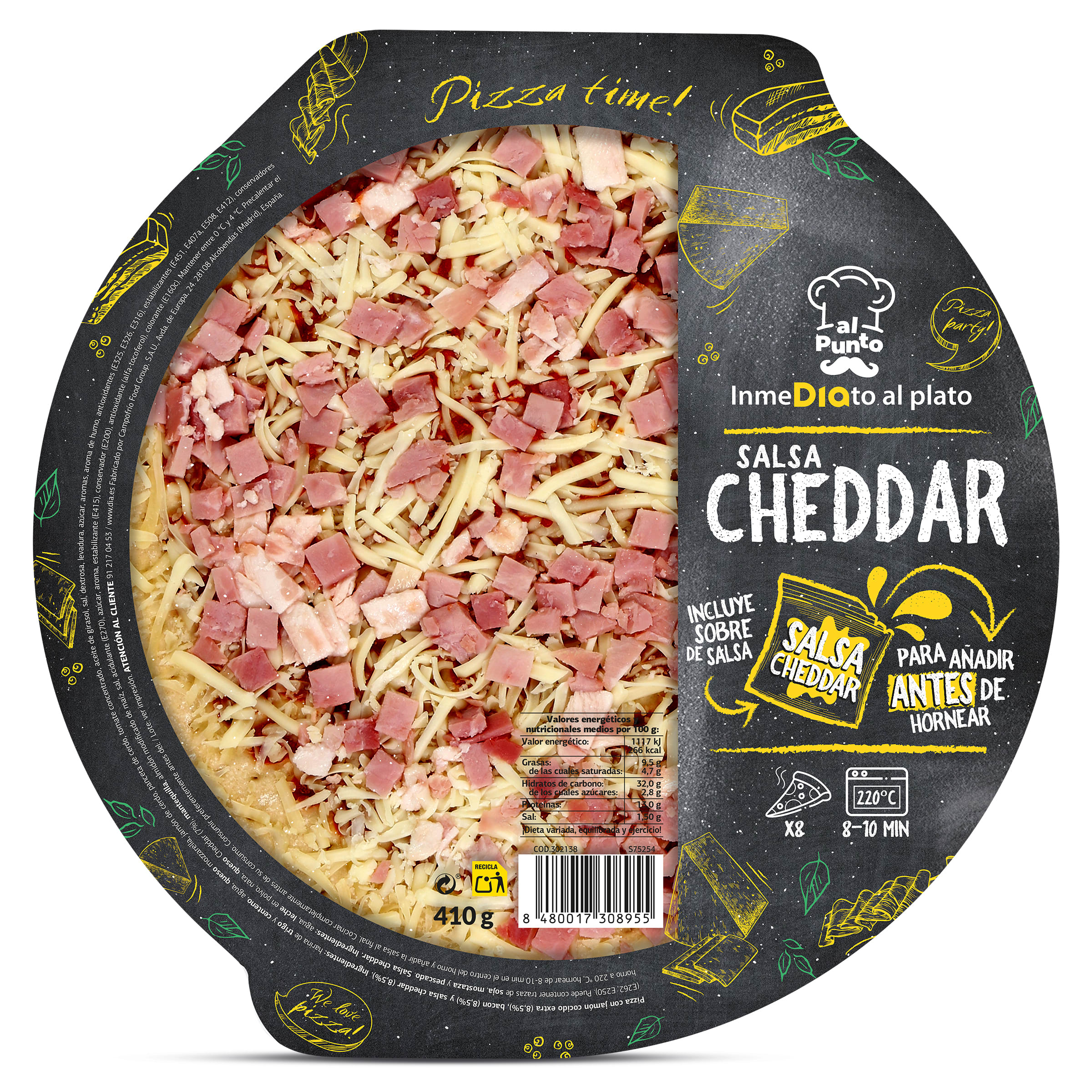 Pizza con salsa cheddar Dia Al Punto 410 g