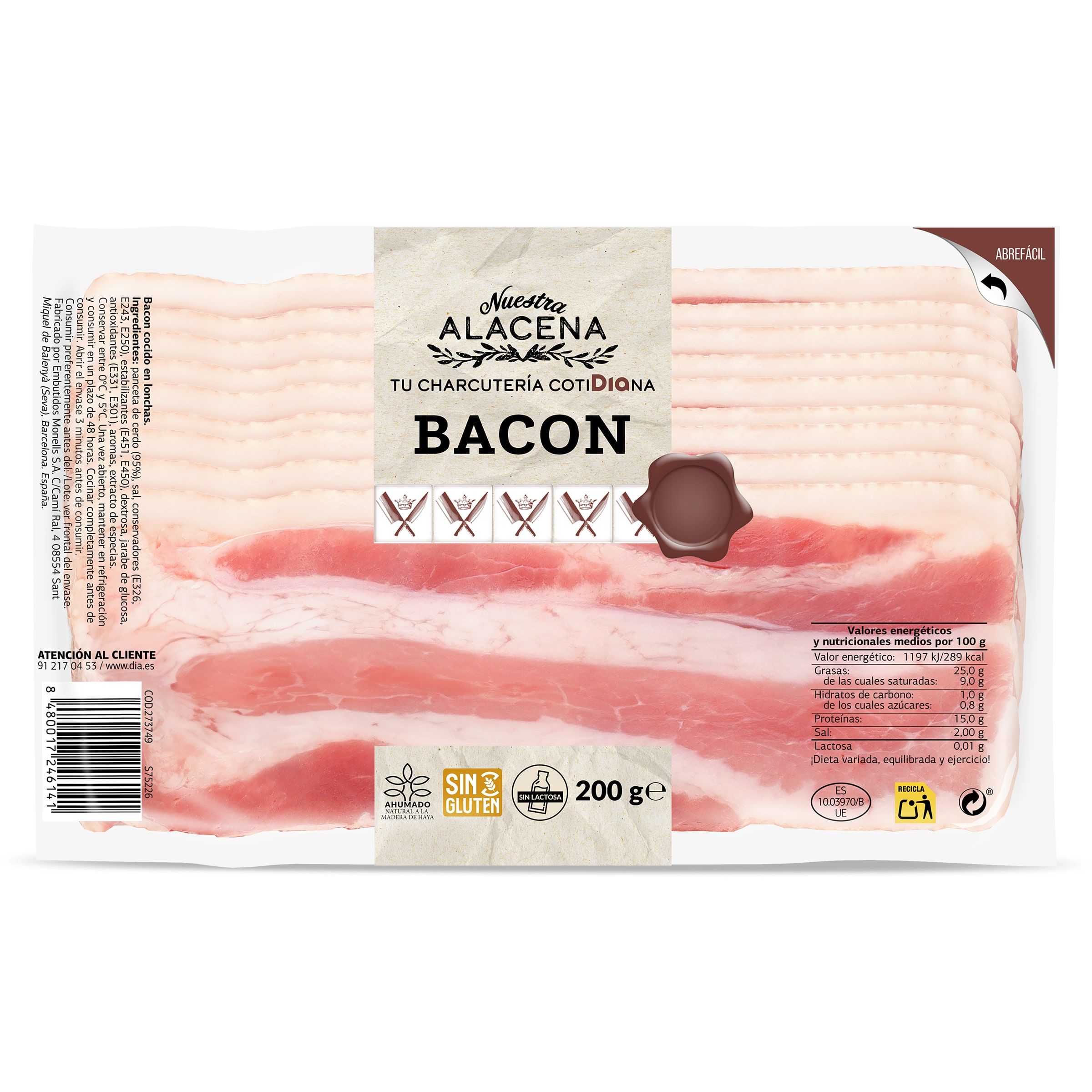 Bacon en lonchas Dia Nuestra Alacena 200 g