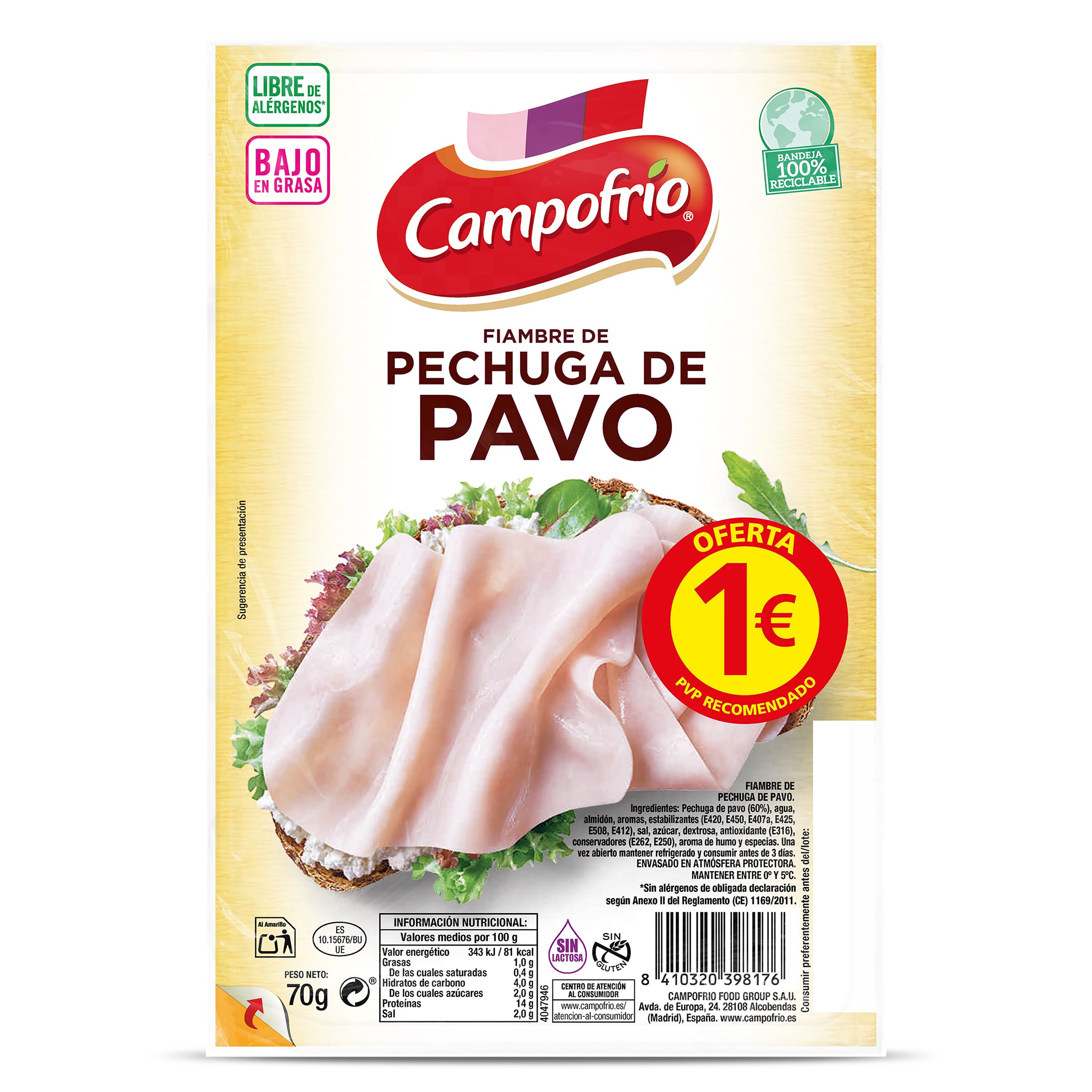 Pechuga de pavo Campofrío 70 g