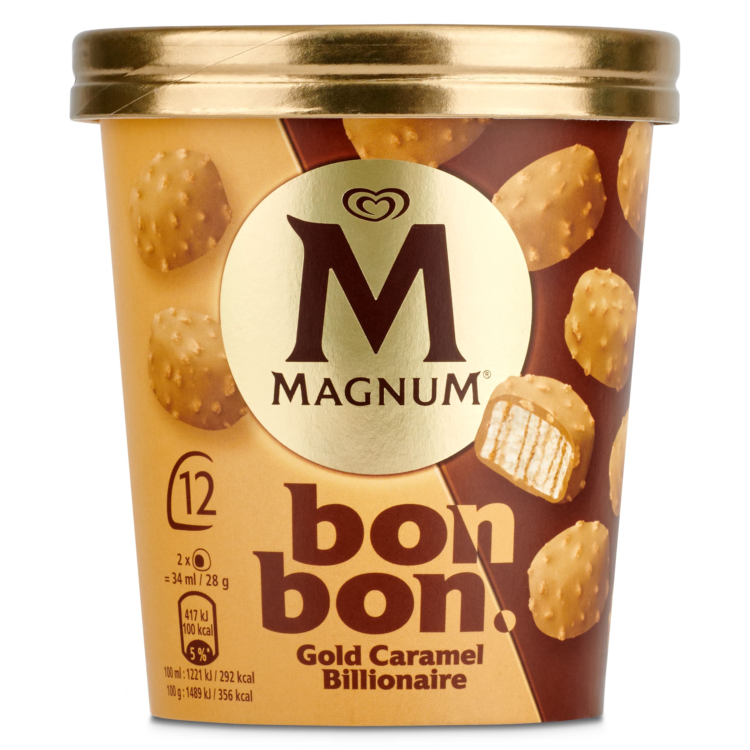 Tarrina Magnum bon bon gold caramelo salado 12 unidades 168 g