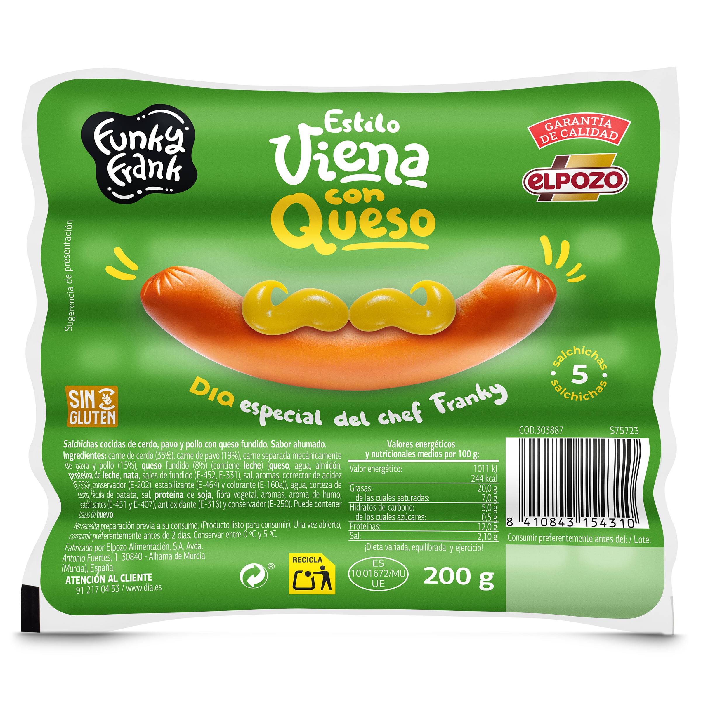 Salchichas viena con queso Dia Funky Frank 200 g