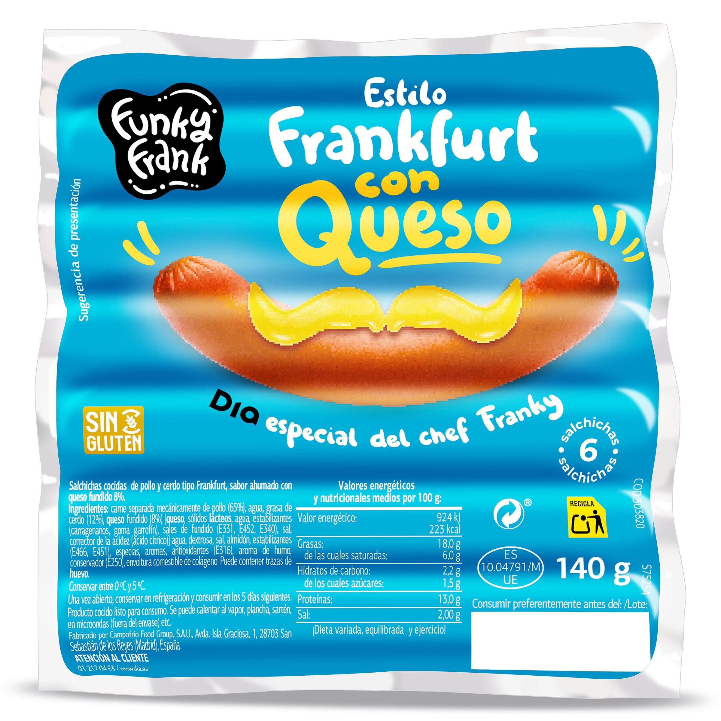 Salchichas frankfurt con queso Dia Funky Frank 2 x 140 g
