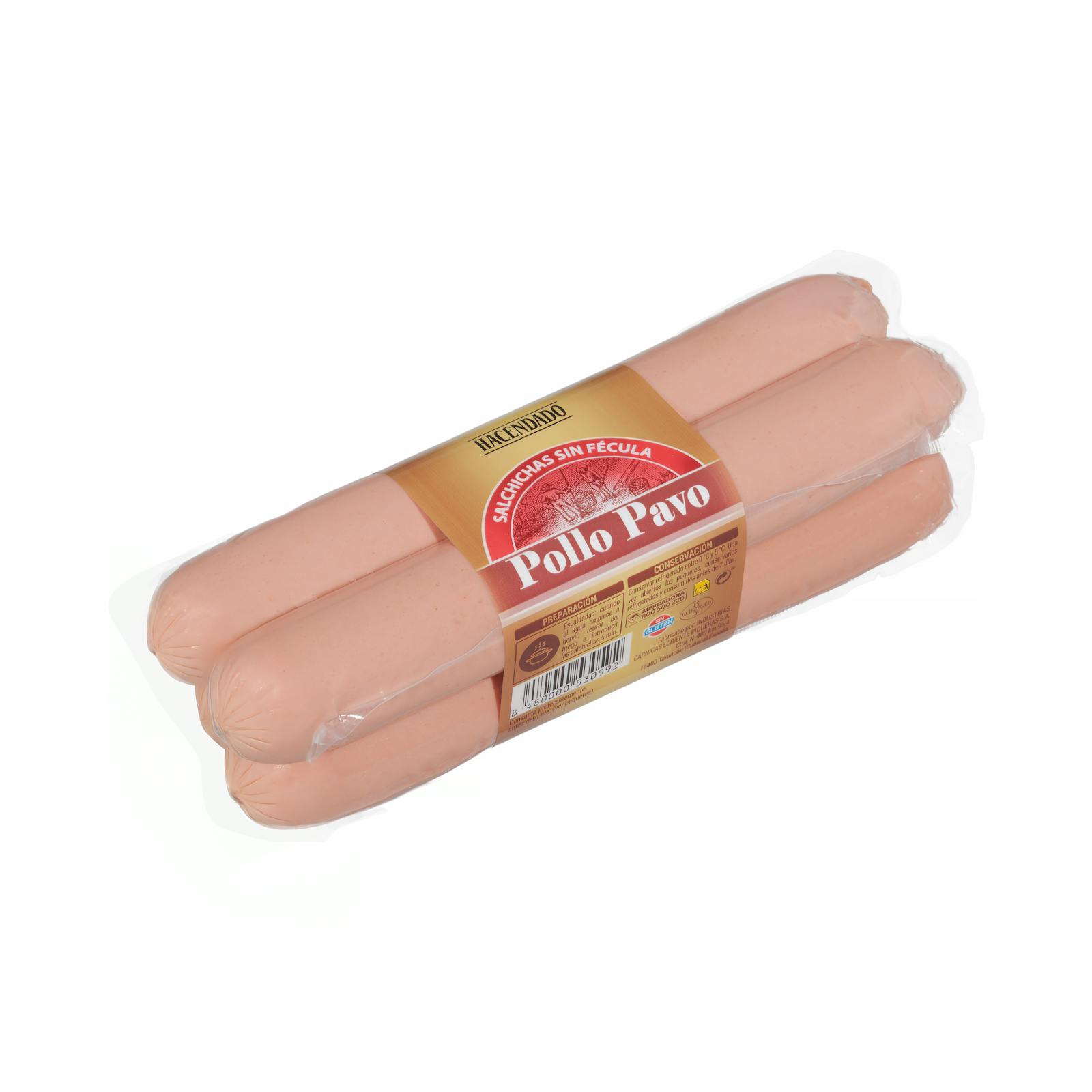 Salchichas cocidas bocata Hacendado de pollo y pavo sabor ahumado