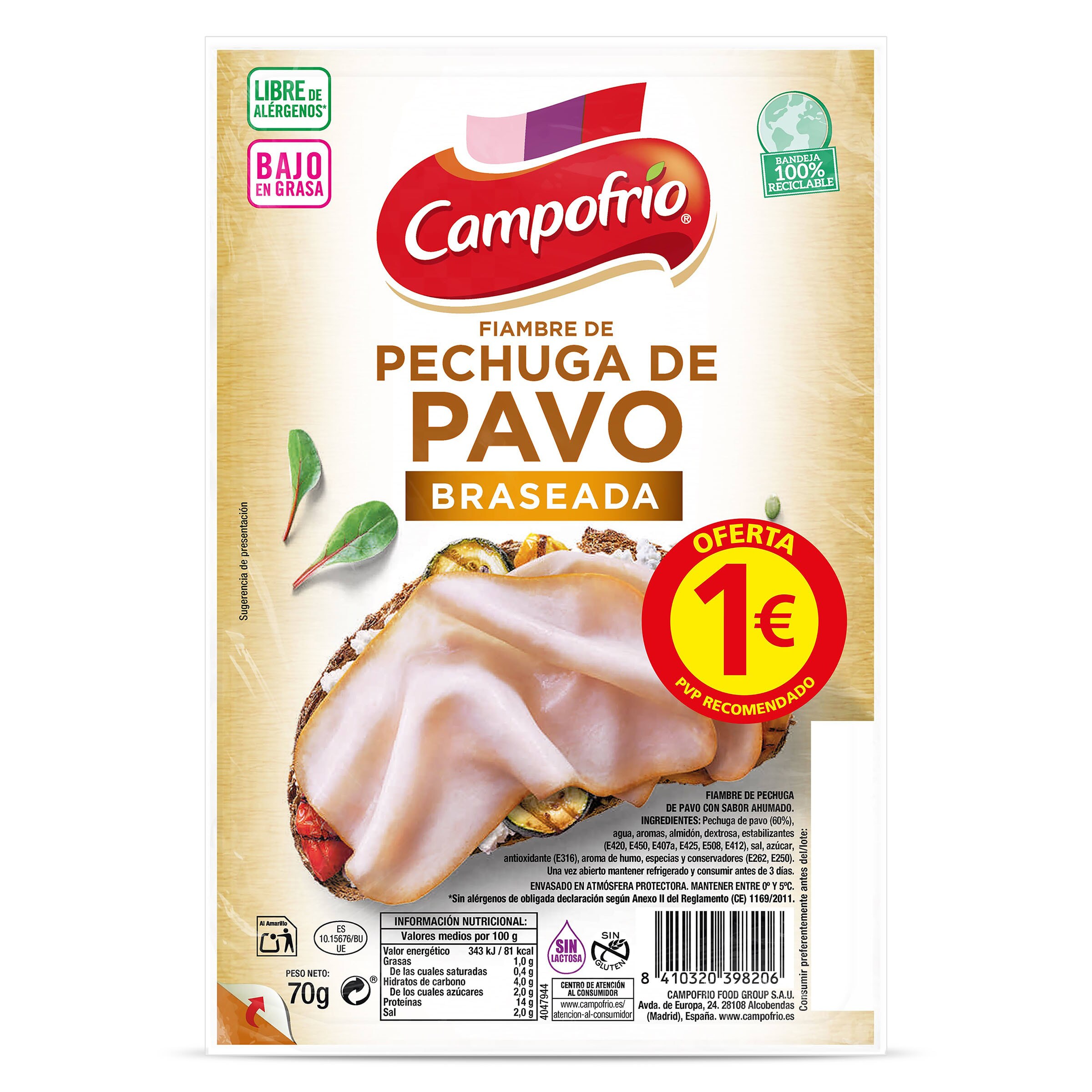 Pechuga de pavo braseada Campofrío 70 g