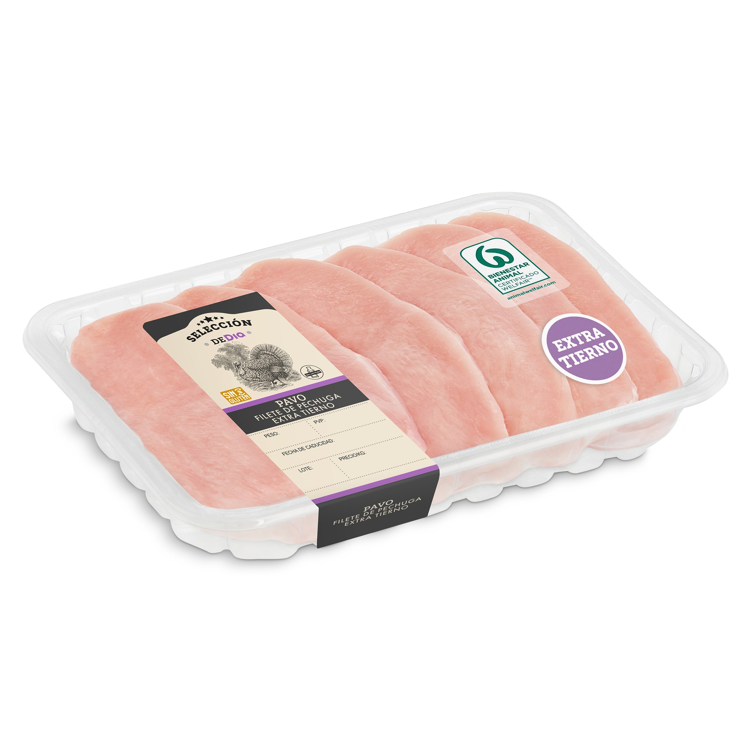 Filetes de pechuga de pavo extra tiernos Selección de Dia bandeja 600 g aprox.