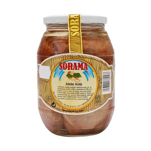 SORAMA Surtido de adobados (costilla, lomo y longaniza) conservados en aceite de girasol SORAMA 475 g.