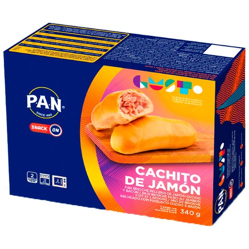 P.A.N Cachito de jamón y queso, pan brioche relleno de jamón cocido y bacon 340 g.