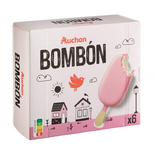 AUCHAN Helado mini bombón con sabor a bizcocho y cobertura rosa 6 x 40 g Producto Alcampo.