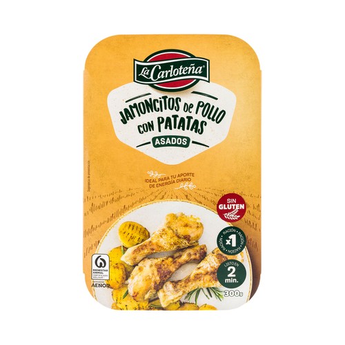 Jamoncitos asados de pollo con patatas, listos para calentar y comer LA CARLOTEÑA 300 g,