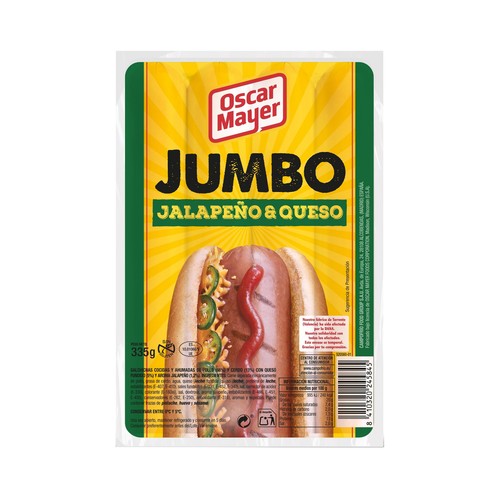 OSCAR MAYER Jumbo Salchichas (pollo - cerdo) rellenas de jalapeños y queso cheddar 335 g.
