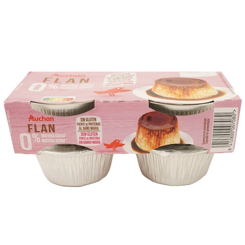 AUCHAN Flan de huevo con (0% materia grasa) elaborado al baño Maria 4 x 100 g. Producto Alcampo
