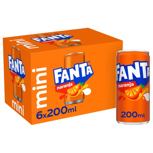 FANTA MINI Refresco de naranja pack lata 6 und x 200 ml.