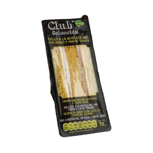 ÑAMING Sandwich de pan de molde con tomate relleno de pollo a la mostaza-miel con queso ÑAMING Club selección 150 g.