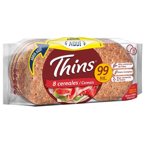 THINS Pan sándwich 8 cereales THINS 310 gr,