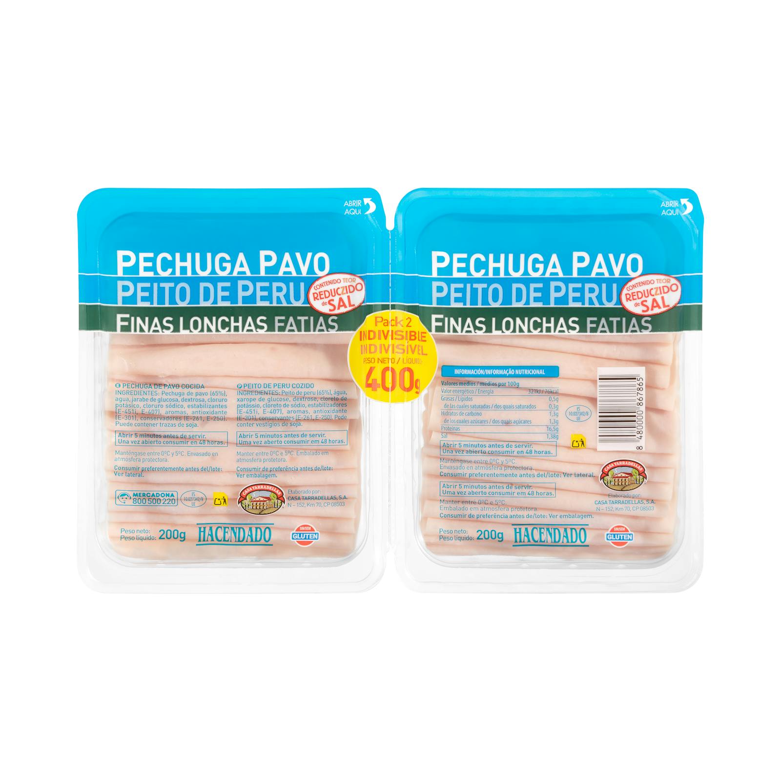 Pechuga de pavo bajo en sal Hacendado finas lonchas