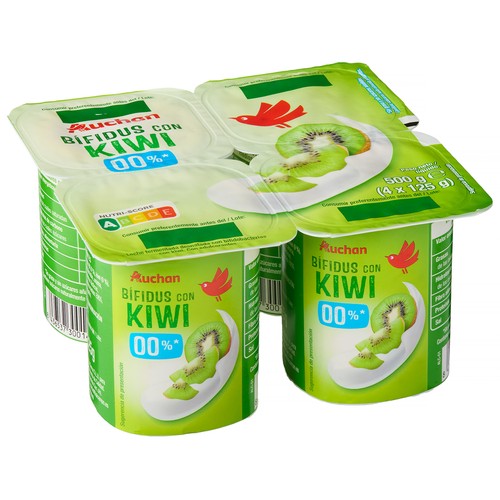AUCHAN Bifidus desnatado sin azúcares añadidos con kiwi 4 x 125 g Producto Alcampo.